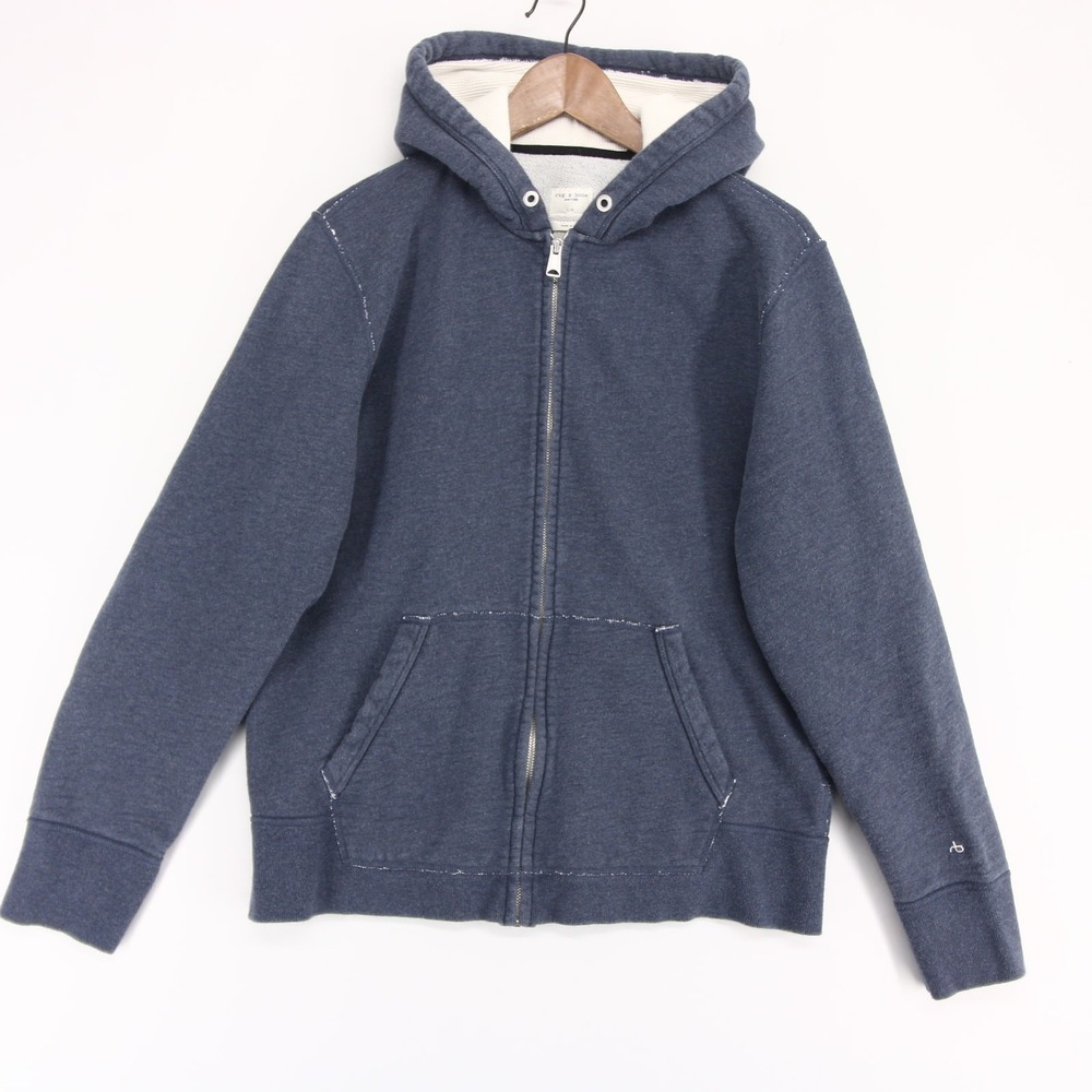 Rag and Bone Hoodie Mens L Blue Heather Full Zip Waffle Hood Cotton Terry